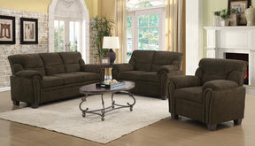 Clementine Upholstered Loveseat with Nailhead Trim Brown - Loveseat - Half Price Furniture