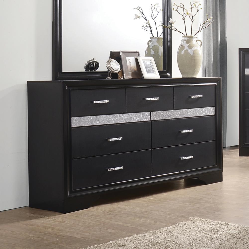 Miranda 7-drawer Dresser Black and Rhinestone - Half Price Furniture