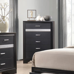 Miranda 5-drawer Chest Black and Rhinestone Half Price Furniture