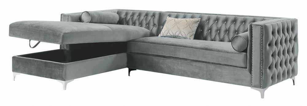 Bellaire Button-tufted Upholstered Sectional Silver Bellaire Button-tufted Upholstered Sectional Silver Half Price Furniture
