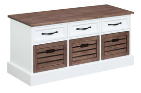 Alma 3-drawer Storage Bench Weathered Brown and White  Half Price Furniture