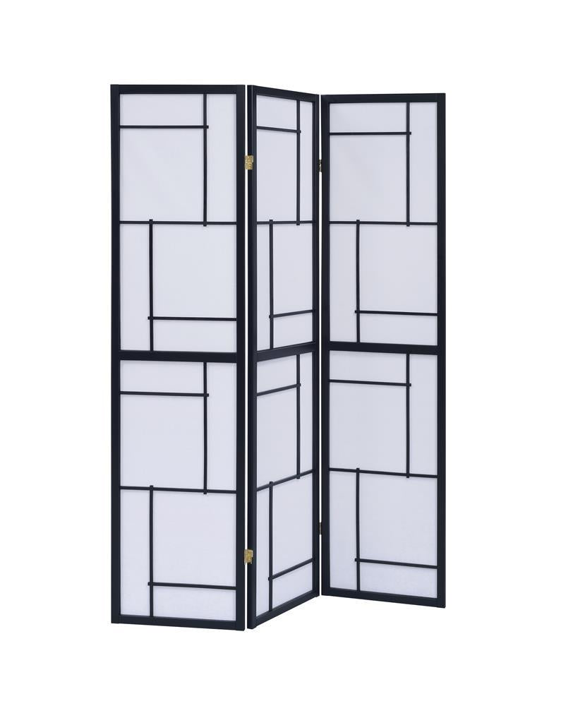 Damis 3-panel Folding Floor Screen Black and White  Half Price Furniture