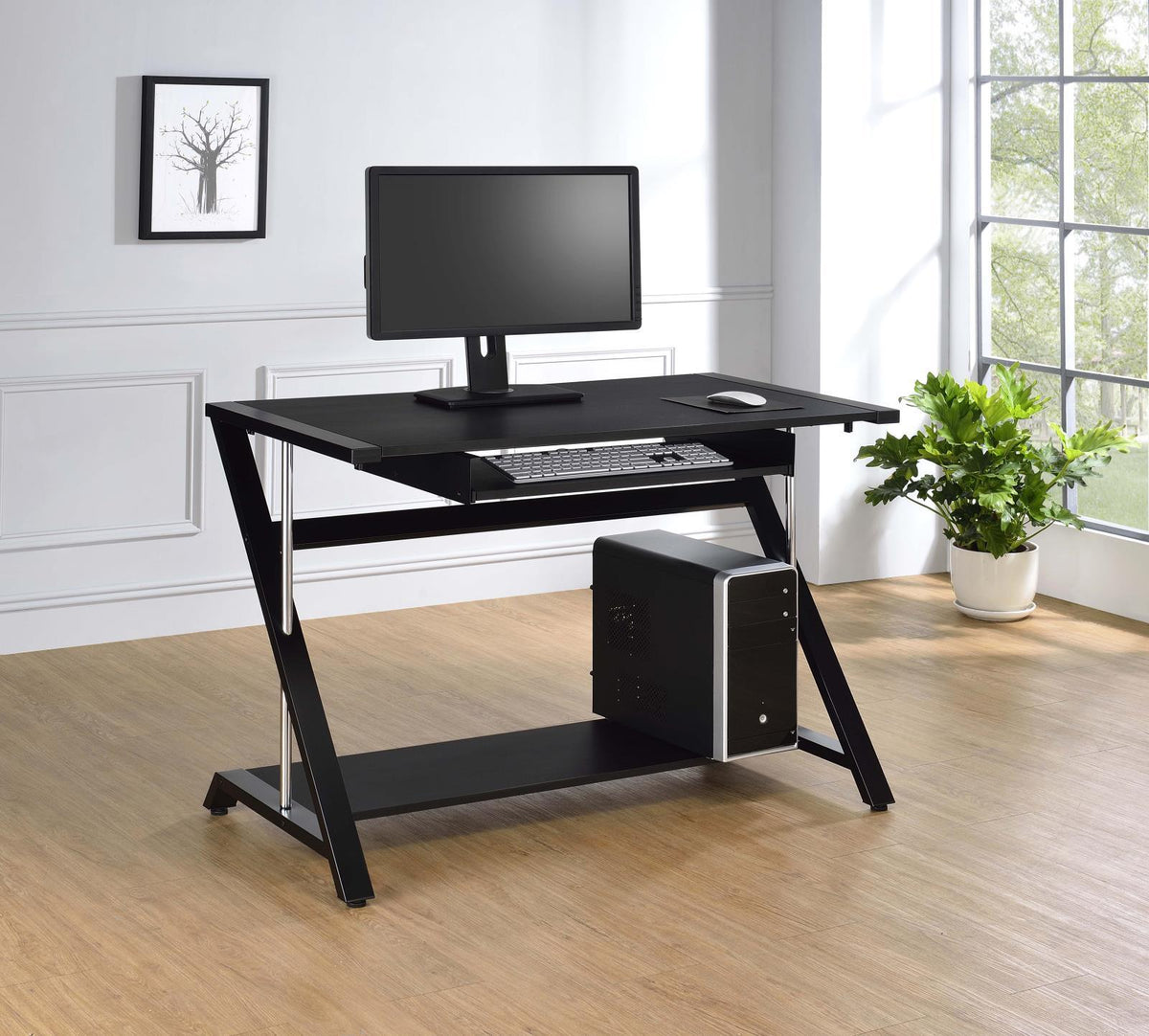 Mallet Computer Desk with Bottom Shelf Black  Half Price Furniture