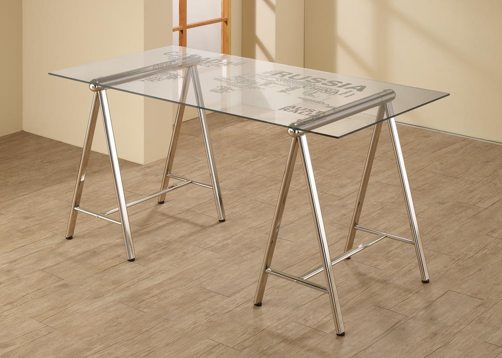Patton World Map Writing Desk Nickel and Printed Clear - Half Price Furniture