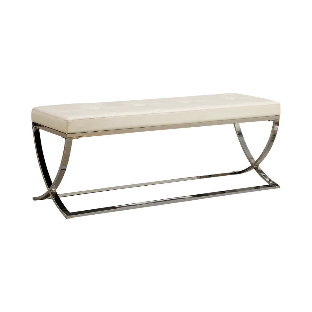Walton Bench with Metal Base White and Chrome - Half Price Furniture