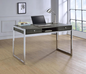 Wallice 2-drawer Writing Desk Weathered Grey and Chrome - Half Price Furniture