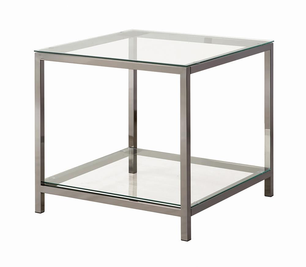 Trini End Table with Glass Shelf Black Nickel - Half Price Furniture