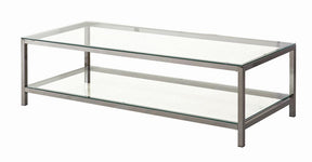 Trini Coffee Table with Glass Shelf Black Nickel Half Price Furniture