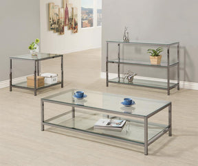 Trini Sofa Table with Glass Shelf Black Nickel - Sofa Table - Half Price Furniture