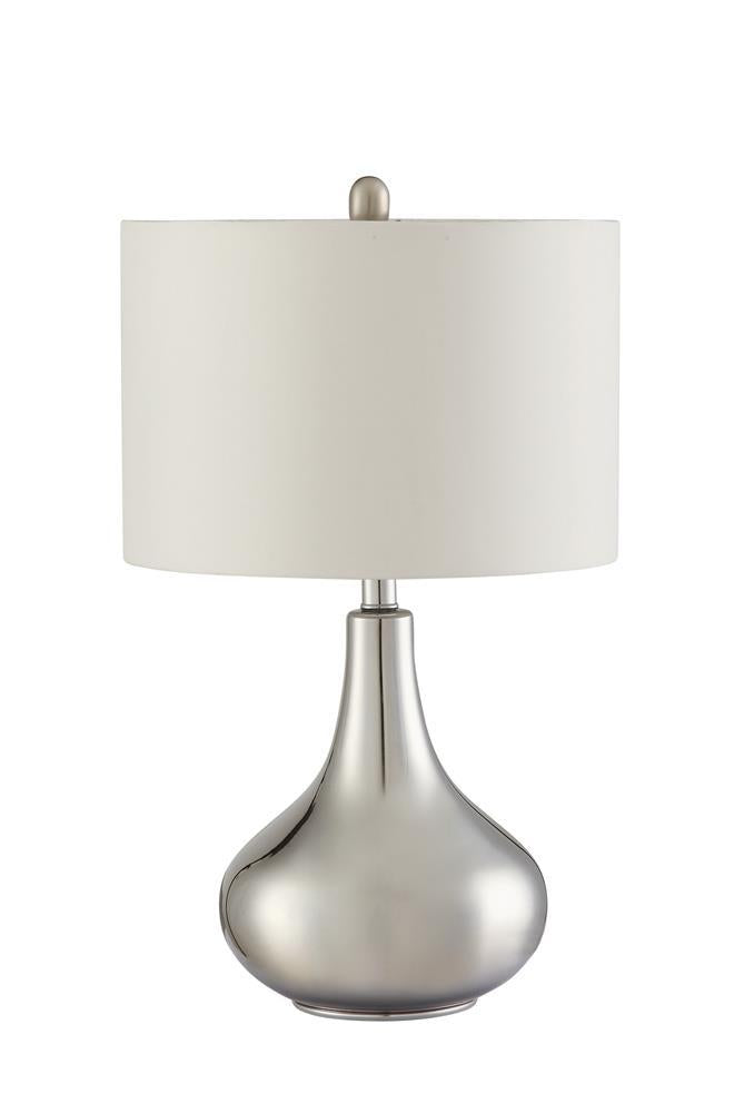 Junko Drum Shade Table Lamp Chrome and White Junko Drum Shade Table Lamp Chrome and White Half Price Furniture