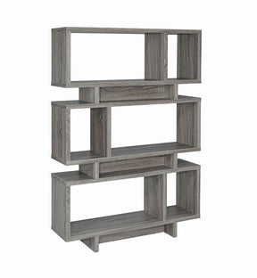 Reid 3-tier Geometric Bookcase Weathered Grey - Bookcase - Half Price Furniture