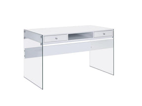 Dobrev 2-drawer Writing Desk Glossy White and Clear - Desk - Half Price Furniture