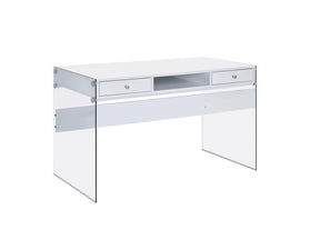 Dobrev 2-drawer Writing Desk Glossy White and Clear  Half Price Furniture