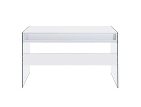Dobrev 2-drawer Writing Desk Glossy White and Clear  Half Price Furniture