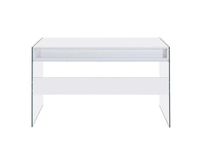 Dobrev 2-drawer Writing Desk Glossy White and Clear - Desk - Half Price Furniture