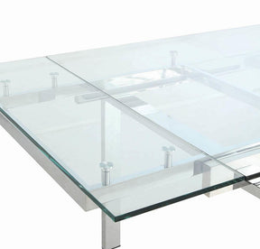 Wexford Glass Top Dining Table with Extension Leaves Chrome Wexford Glass Top Dining Table with Extension Leaves Chrome Half Price Furniture