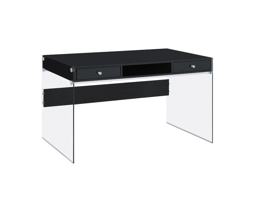 Dobrev 2-drawer Writing Desk Glossy Black and Clear - Half Price Furniture