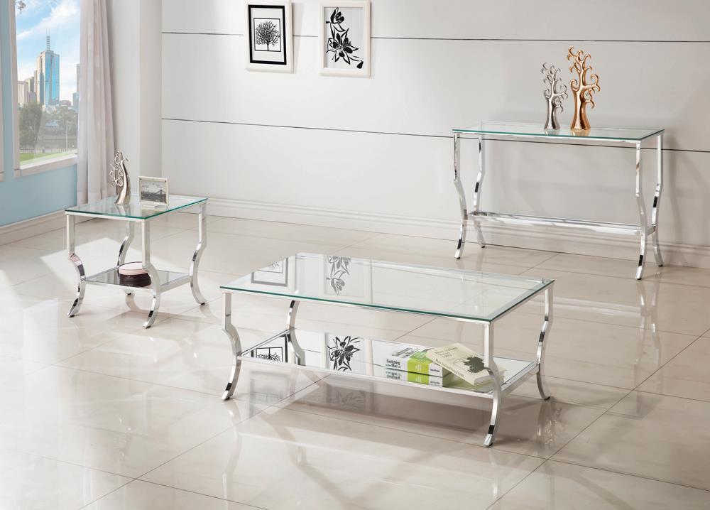 Saide Square End Table with Mirrored Shelf Chrome  Half Price Furniture
