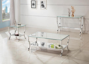 Saide Rectangular Sofa Table with Mirrored Shelf Chrome - Sofa Table - Half Price Furniture