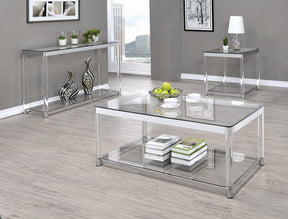 Anne Sofa Table with Lower Shelf Chrome and Clear Anne Sofa Table with Lower Shelf Chrome and Clear Half Price Furniture