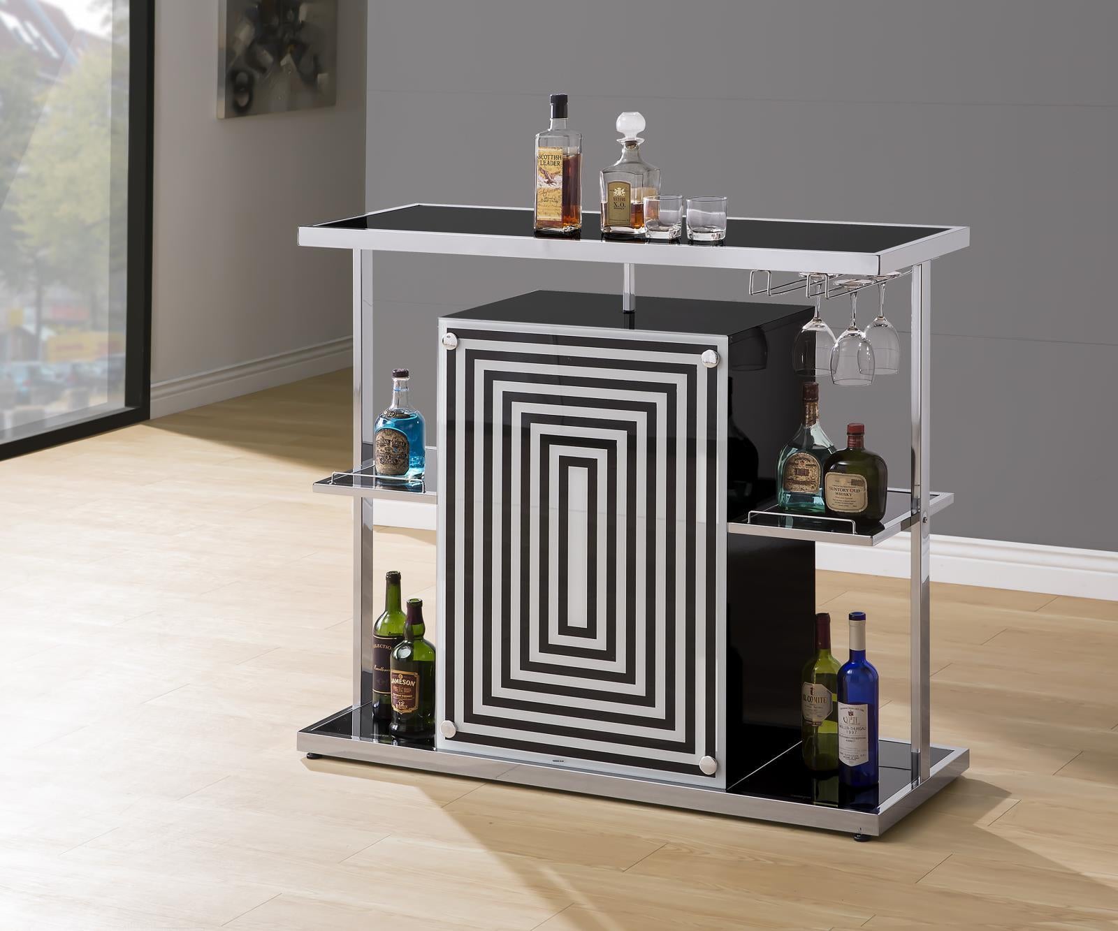 Zinnia 2-tier Bar Unit Glossy Black and White - Half Price Furniture