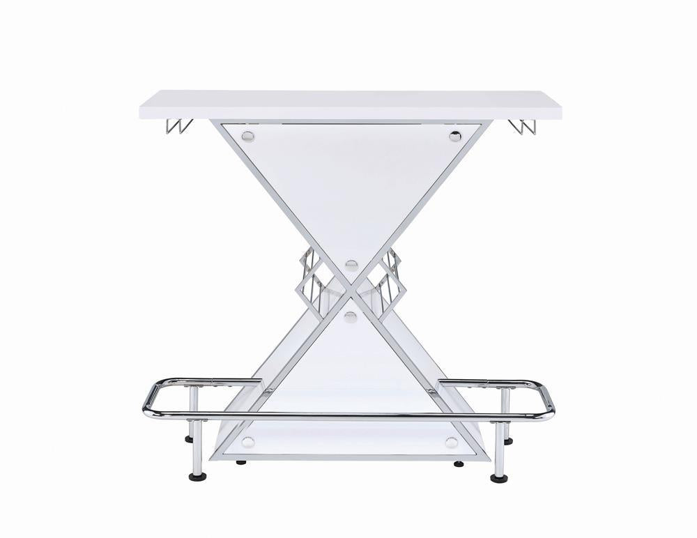 Atoka X-shaped Bar Unit with Wine Bottle Storage Glossy White - Half Price Furniture
