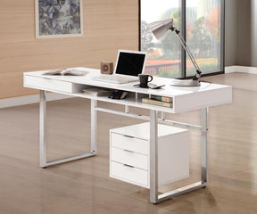 Whitman 4-drawer Writing Desk Glossy White - Desk - Half Price Furniture