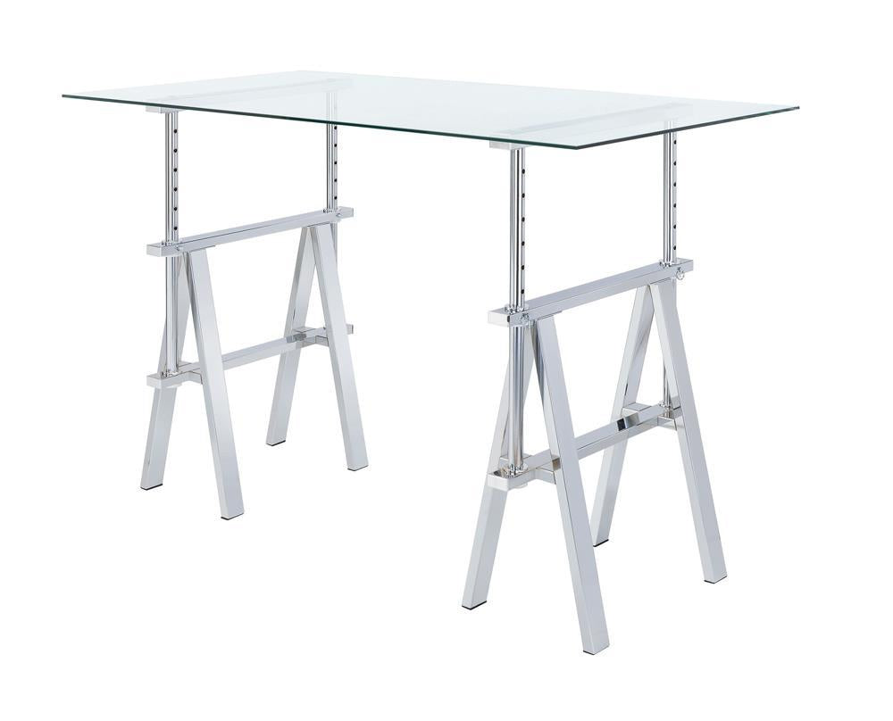 Statham Glass Top Adjustable Writing Desk Clear and Chrome - Half Price Furniture