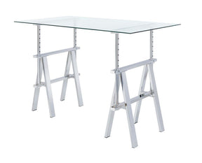 Statham Glass Top Adjustable Writing Desk Clear and Chrome - Desk - Half Price Furniture