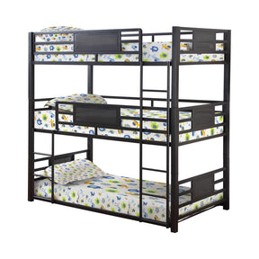 Rogen Twin Triple Bunk Bed Dark Bronze - Half Price Furniture