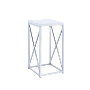Edmund Accent Table with X-cross Glossy White and Chrome - End Table - Half Price Furniture