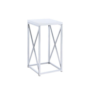 Edmund Accent Table with X-cross Glossy White and Chrome Edmund Accent Table with X-cross Glossy White and Chrome Half Price Furniture