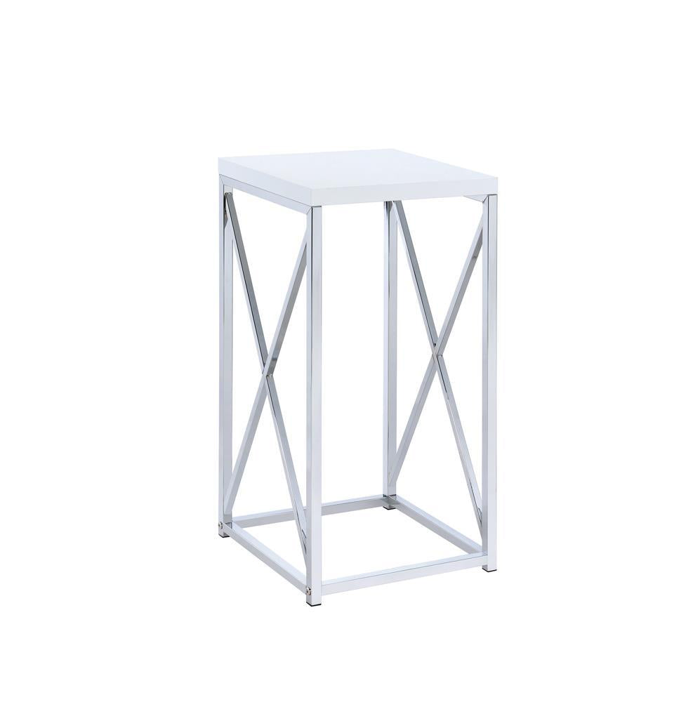 Edmund Accent Table with X-cross Glossy White and Chrome - Half Price Furniture