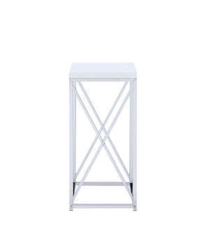 Edmund Accent Table with X-cross Glossy White and Chrome Edmund Accent Table with X-cross Glossy White and Chrome Half Price Furniture