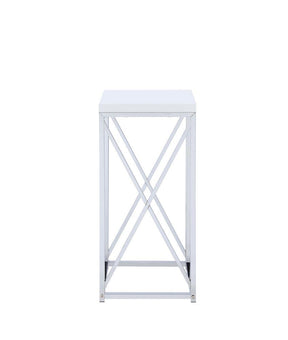 Edmund Accent Table with X-cross Glossy White and Chrome - End Table - Half Price Furniture