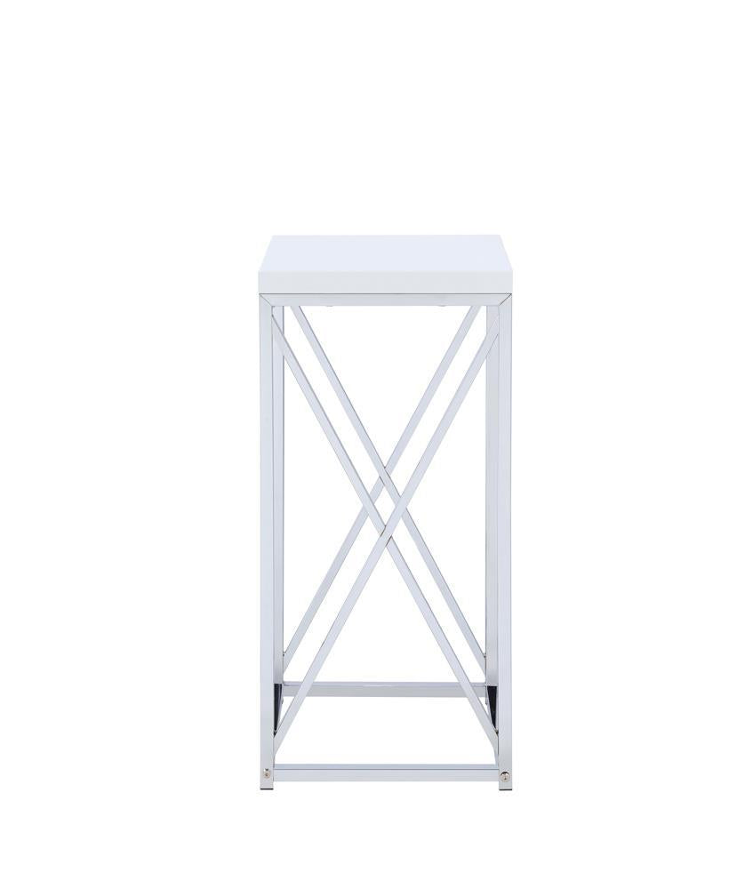 Edmund Accent Table with X-cross Glossy White and Chrome Edmund Accent Table with X-cross Glossy White and Chrome Half Price Furniture