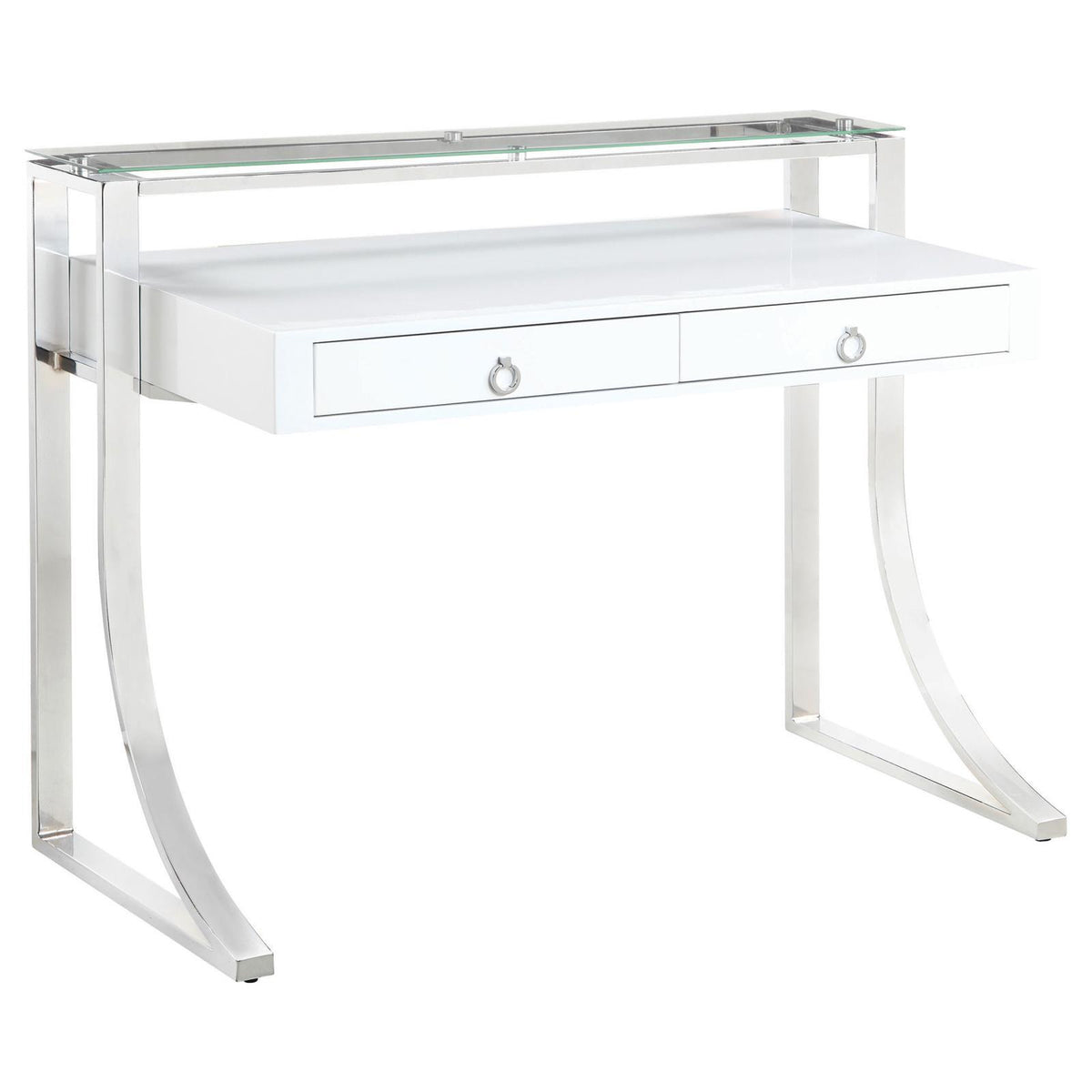 Gemma 2-drawer Writing Desk Glossy White and Chrome - Desk - Half Price Furniture