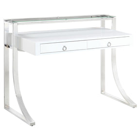 Gemma 2-drawer Writing Desk Glossy White and Chrome - Desk - Half Price Furniture