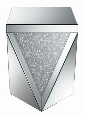 Amore Square End Table with Triangle Detailing Silver and Clear Mirror - Half Price Furniture