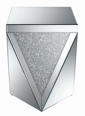 Amore Square End Table with Triangle Detailing Silver and Clear Mirror - End Table - Half Price Furniture