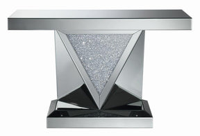 Amore Rectangular Sofa Table with Triangle Detailing Silver and Clear Mirror Half Price Furniture