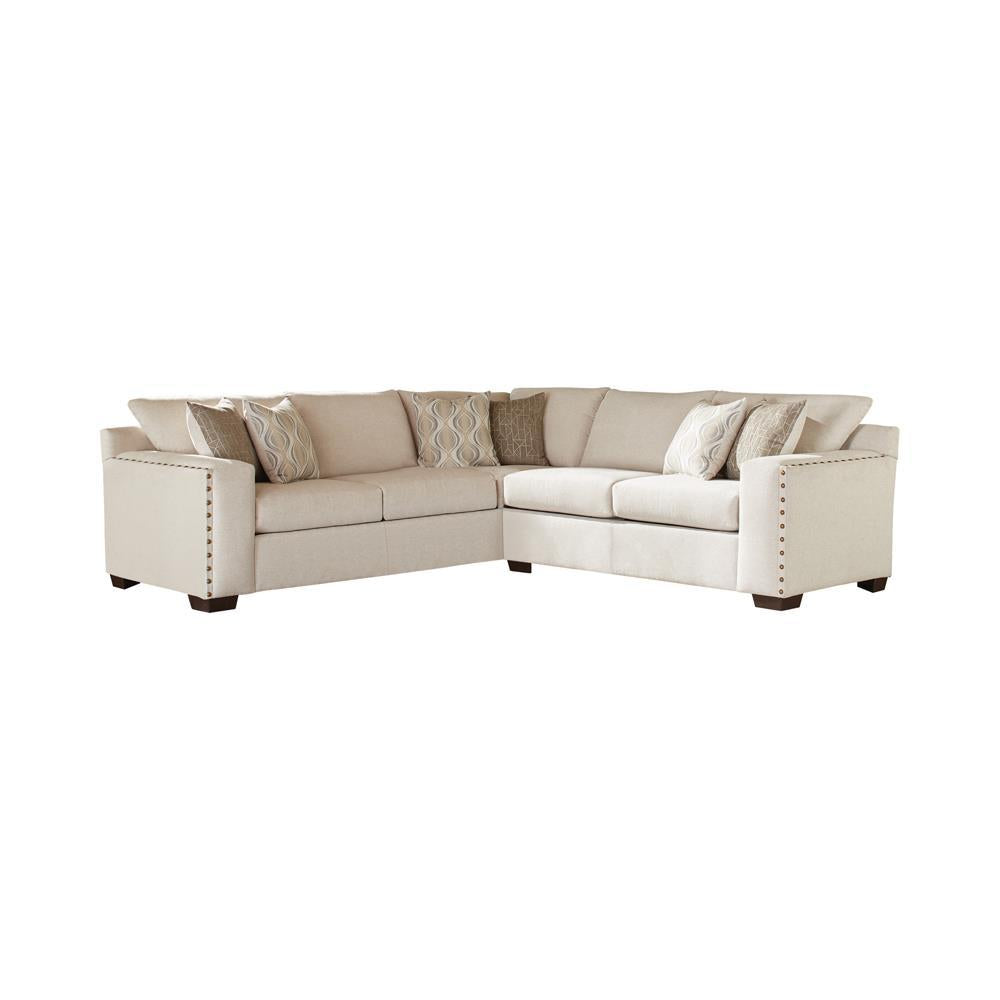 Aria L-shaped Sectional with Nailhead Oatmeal Aria L-shaped Sectional with Nailhead Oatmeal Half Price Furniture