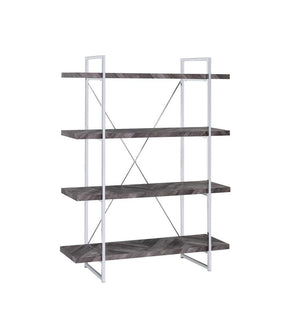 Grimma 4-shelf Bookcase Rustic Grey Herringbone - Bookcase - Half Price Furniture