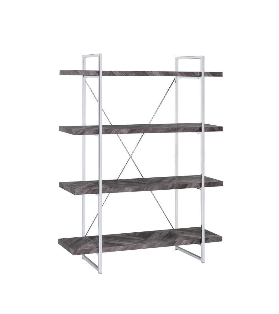 Grimma 4-shelf Bookcase Rustic Grey Herringbone  Half Price Furniture