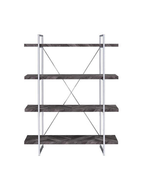 Grimma 4-shelf Bookcase Rustic Grey Herringbone - Bookcase - Half Price Furniture