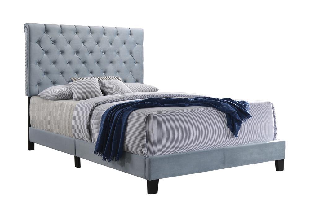 Warner Queen Upholstered Bed Slate Blue  Half Price Furniture