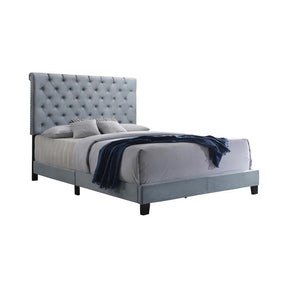Warner Eastern King Upholstered Bed Slate Blue Half Price Furniture