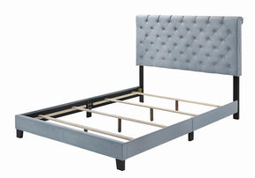 Warner Eastern King Upholstered Bed Slate Blue Warner Eastern King Upholstered Bed Slate Blue Half Price Furniture