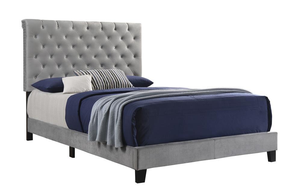 Warner Eastern King Upholstered Bed Grey Warner Eastern King Upholstered Bed Grey Half Price Furniture