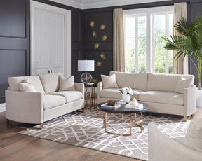 Corliss Upholstered Arched Arms Loveseat Beige - Loveseat - Half Price Furniture